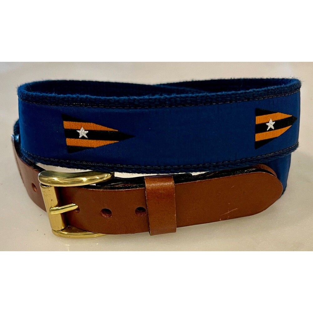 Leather Man Ltd Nautical Flag Belt - Canvas / Leather Men's Size 32 Blue Orange